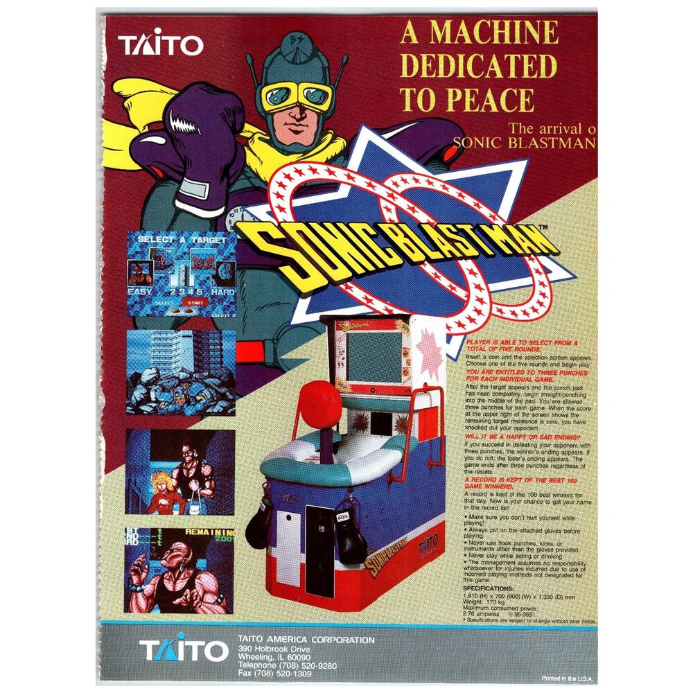 Taito Sonic Blastman Arcade Game Ad 1980s New Wave Tech